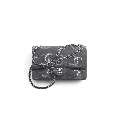 CHANEL MASTER MEDIUM DENIM SEQUIN CC CLASSIC FLAP A01113 (25.5*15.5*6.5cm)